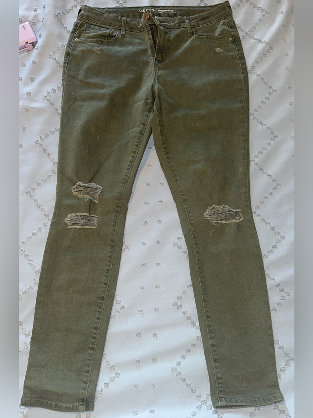 Old Navy Olive Green Distressed Skinny Jeans